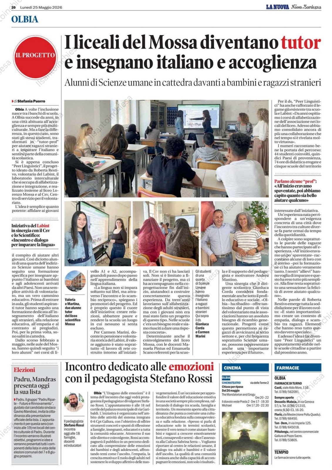 Articolo de La Nuova Sardegna dedicato al progetto Peer Linguistici di LABINT